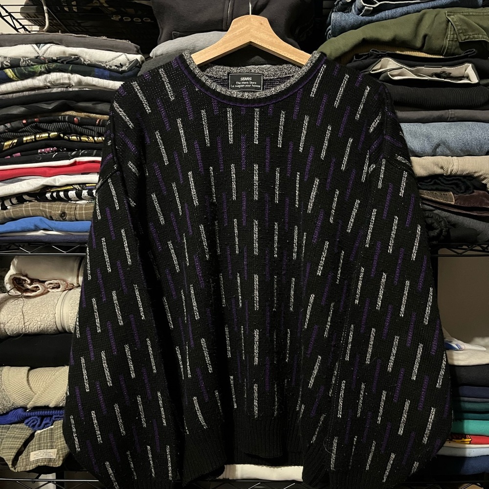 Sears Black and Purple Crewneck Sweater